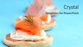  Presentation with smoked meat and cured meat - Slides consisting of appatiser - bite size smoked salmon appetisers background and a arctic colored foreground