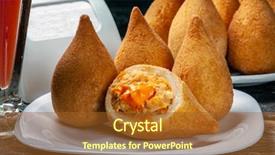  Presentation with cheddar - PPT theme enhanced with appatiser - brasilian snack coxinha dried meat background and a tawny brown colored foreground