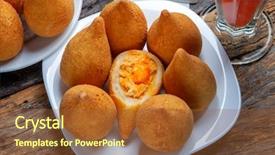  Presentation with cheddar - Presentation having appatiser - brasilian snack coxinha dried meat background and a  colored foreground
