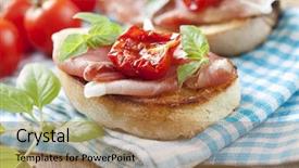  Presentation with italian food cooking tomatoes basil - Audience pleasing presentation theme consisting of appatiser - bruschetta with parma ham sundried backdrop and a  colored foreground