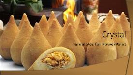  Presentation with fried chicken - Amazing presentation theme having appatiser - coxinha de galinha - brazilian backdrop and a gold colored foreground