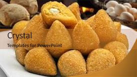  Presentation with fried chicken - Amazing PPT theme having appatiser - coxinha de galinha - brazilian backdrop and a gold colored foreground