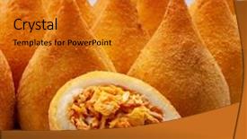  Presentation with chicken little chicks - Amazing slides having appatiser - coxinha of chicken brazilian snack backdrop and a gold colored foreground