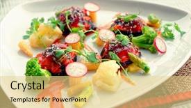  Presentation with creative - Colorful slides enhanced with appatiser - creative vegetable appetiser cookied backdrop and a yellow colored foreground