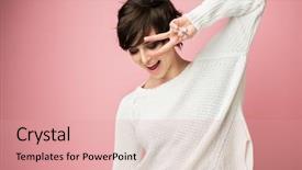  Presentation with shot - PPT layouts consisting of appealing - attractive carefree caucasian girl background and a coral colored foreground