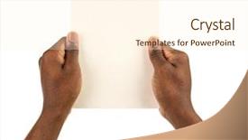  Presentation with hands holding - Beautiful PPT theme featuring appealing - male hands holding sheet backdrop and a cream colored foreground