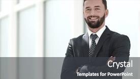  Presentation with successful - Beautiful presentation featuring appealing - portrait of a smiling successful backdrop and a dark gray colored foreground