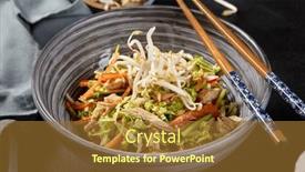  Presentation with asian chopsticks - Presentation theme enhanced with appealing-chicken-salad-with-vegetables background and a tawny brown colored foreground