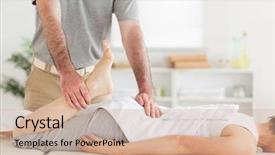  Presentation with chiropractor - Theme featuring physical appearance - chiropractor stretches woman's leg background and a coral colored foreground