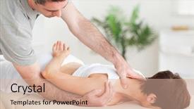  Presentation with appearance - Theme consisting of physical appearance - chiropractor stretching a woman's shoulder background and a  colored foreground