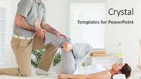  Presentation with chiropractor - Theme consisting of physical appearance - chiropractor is stretching a woman's background and a white colored foreground