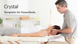  Presentation with stretching - Slides having physical appearance - masseur is stretching a woman's background and a white colored foreground