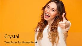  Presentation with business woman standing on maze - Slides consisting of appearing - image of happy young woman background and a gold colored foreground