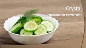  Presentation with salad - PPT layouts enhanced with appendix - fresh cucumber salad in bowl background and a coral colored foreground