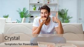  Presentation with eating - Theme having appetite - man eating pizza having background and a mint green colored foreground