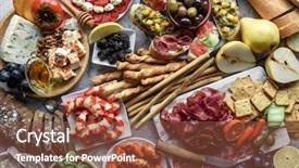  Presentation with italian food desserts - Beautiful PPT layouts featuring appetizer - italian antipasti snacks set brushettas backdrop and a tawny brown colored foreground