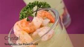  Presentation with appetizer - Beautiful presentation theme featuring appetizer avocado and shrimp cocktail backdrop and a coral colored foreground