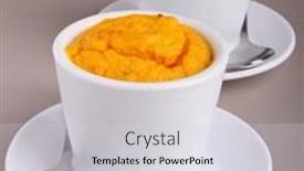  Presentation with appetizer - PPT theme with appetizer carrot puree flan background and a light gray colored foreground