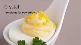  Presentation with appetizer - Amazing PPT theme having appetizer deviled egg backdrop and a light gray colored foreground