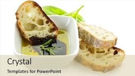  Presentation with italian food - Colorful slides enhanced with appetizer of bread olive oil backdrop and a yellow colored foreground