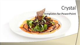  Presentation with appetizer - Presentation theme enhanced with appetizer - salmon carpaccio with salad mix background and a white colored foreground