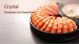  Presentation with appetizer - PPT theme enhanced with appetizer shrimp and sauce background and a lemonade colored foreground