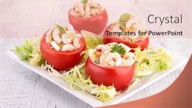  Presentation with appetizer - PPT layouts enhanced with appetizer-stuffed-tomato-with-shrimp background and a coral colored foreground