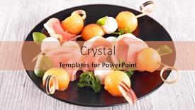  Presentation with appetizer - Beautiful PPT layouts featuring appetizer-with-melon-mozzarella backdrop and a coral colored foreground