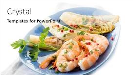  Presentation with appetizer - Beautiful presentation featuring appetizer-with-shrimp-and-grilled backdrop and a white colored foreground
