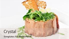  Presentation with soup appetizer and salad - Beautiful slide deck featuring appetizer with sliced veal tongue backdrop and a  colored foreground