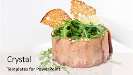  Presentation with soup appetizer and salad - Colorful slide set enhanced with appetizer with sliced veal tongue backdrop and a  colored foreground