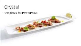  Presentation with tuna fish - Presentation theme having appetizer-with-tuna-tartar-seasonal background and a white colored foreground