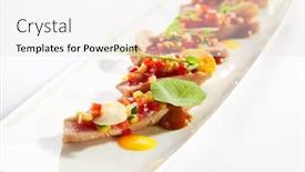  Presentation with tuna fish - Colorful theme enhanced with appetizer-with-tuna-tartar-seasonal backdrop and a sky blue colored foreground