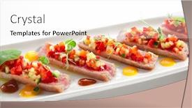  Presentation with tuna fish - Theme with appetizer-with-tuna-tartar-seasonal background and a white colored foreground