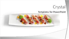  Presentation with tuna fish - Theme with appetizer-with-tuna-tartar-seasonal background and a white colored foreground