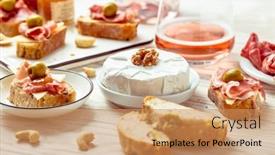  Presentation with appetizers - Slide deck consisting of appetizers-and-open-sandwiches background and a coral colored foreground
