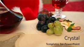 Presentation with cutting board - Slide set consisting of appetizers consisting of cheeses fruit background and a yellow colored foreground