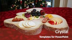  Presentation with appetizers - PPT theme with appetizers consisting of cheeses fruit background and a tawny brown colored foreground