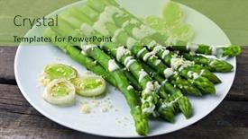  Presentation with white cheese - Cool new PPT theme with appetizing-asparagus-in-sour-cream backdrop and a mint green colored foreground