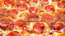  Presentation with pizza lasagna - Presentation featuring appetizing background pepperoni pizza closeup background and a coral colored foreground