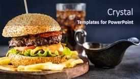  Presentation with burger fries - Colorful slide set enhanced with appetizing-burger-and-french-fries backdrop and a navy blue colored foreground