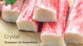  Presentation with crab - PPT layouts featuring appetizing-crab-sticks-on-wooden background and a coral colored foreground