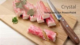  Presentation with wooden stick - Presentation theme enhanced with appetizing-crab-sticks-on-wooden background and a coral colored foreground