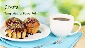  Presentation with coffee chocolate - Cool new slides with appetizing cupcakes with chocolate backdrop and a soft green colored foreground