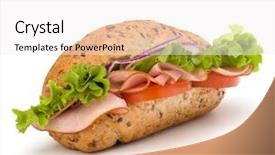  Presentation with fast food - Presentation consisting of appetizing fast food baguette sandwich background and a white colored foreground