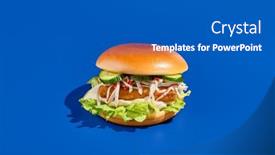  Presentation with modern food - Slides consisting of appetizing-fish-burger-on-blue background and a teal colored foreground