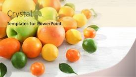  Presentation with citrus - Slide deck enhanced with appetizing fresh citrus fruits and apples on white wooden background background and a yellow colored foreground