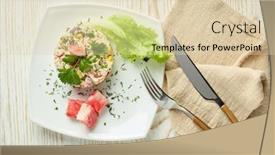  Presentation with table setting - Beautiful presentation design featuring appetizing-salad-from-crab-sticks backdrop and a lemonade colored foreground