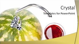  Presentation with water faucet - Colorful slides enhanced with appetizing water-melon with a tapping cock and a glass of fresh juice over white background selective focus on faucet backdrop and a white colored foreground