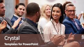  Presentation with conference - Presentation design featuring applaud - group of businessmen and businesswomen background and a violet colored foreground